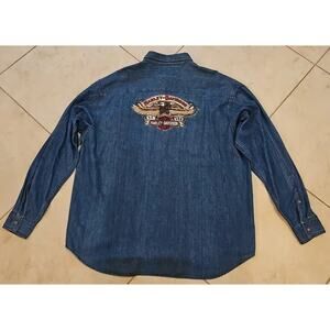 Embroidered Harley Davidson Denim Long Sleeve 2XL